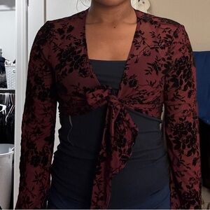 Floral Burgundy Tie-Front Top